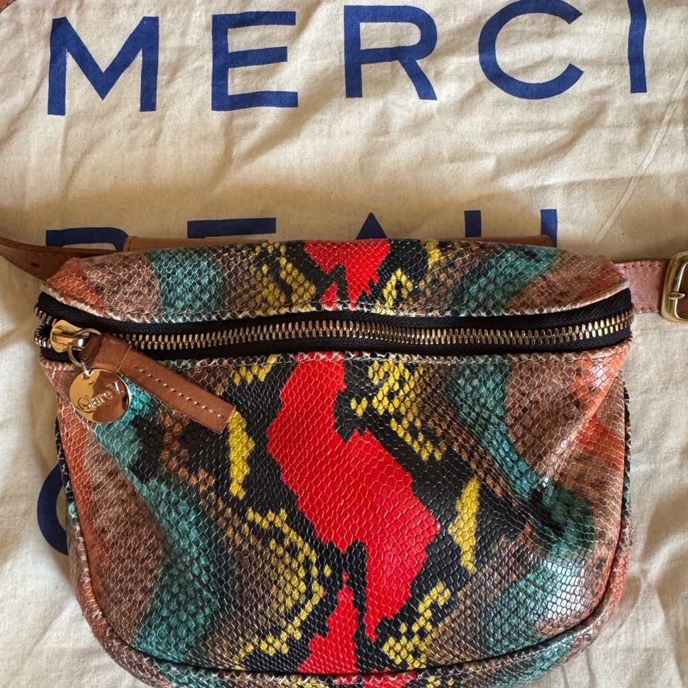 Clare V Snakeskin Fanny Pack with Leather Buckle Strap - Picture 2 of 8